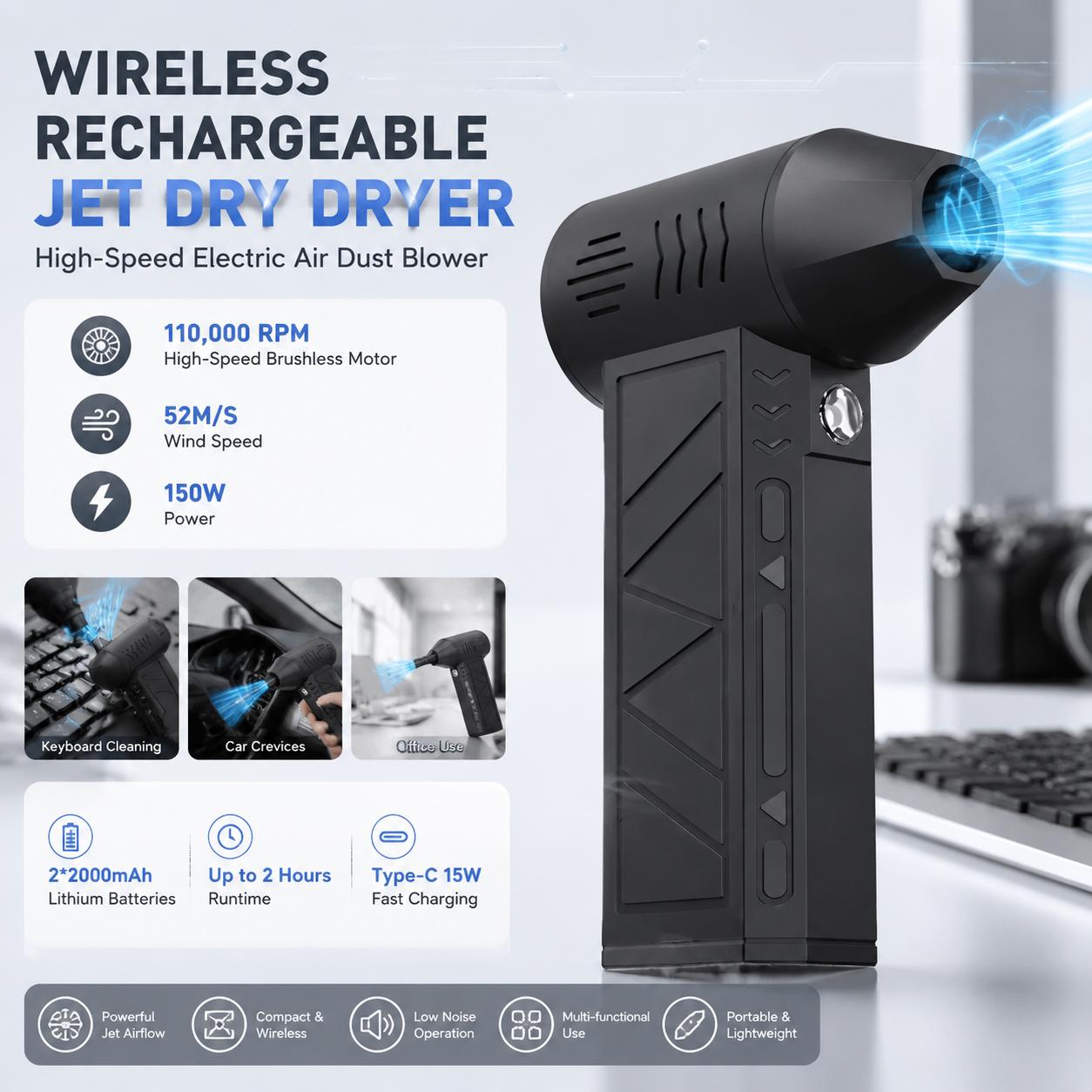 Home Office Tech Gadgets - 110000 RPM elektrische luchtblazer, draadloze luchtblazer
